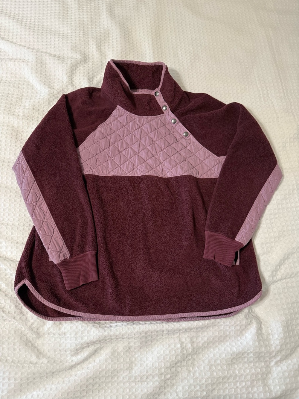 Abercrombie & Fitch Quilted Snap Mock-Neck Fleece Pullover - Plum & Dusty Pink